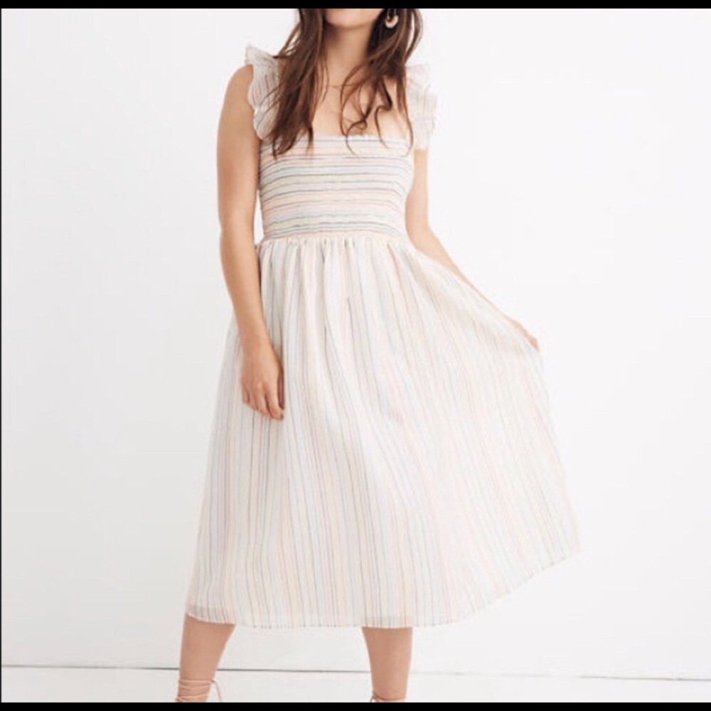 Madewell Ruffle Strap Dress in Rainbow Stripe